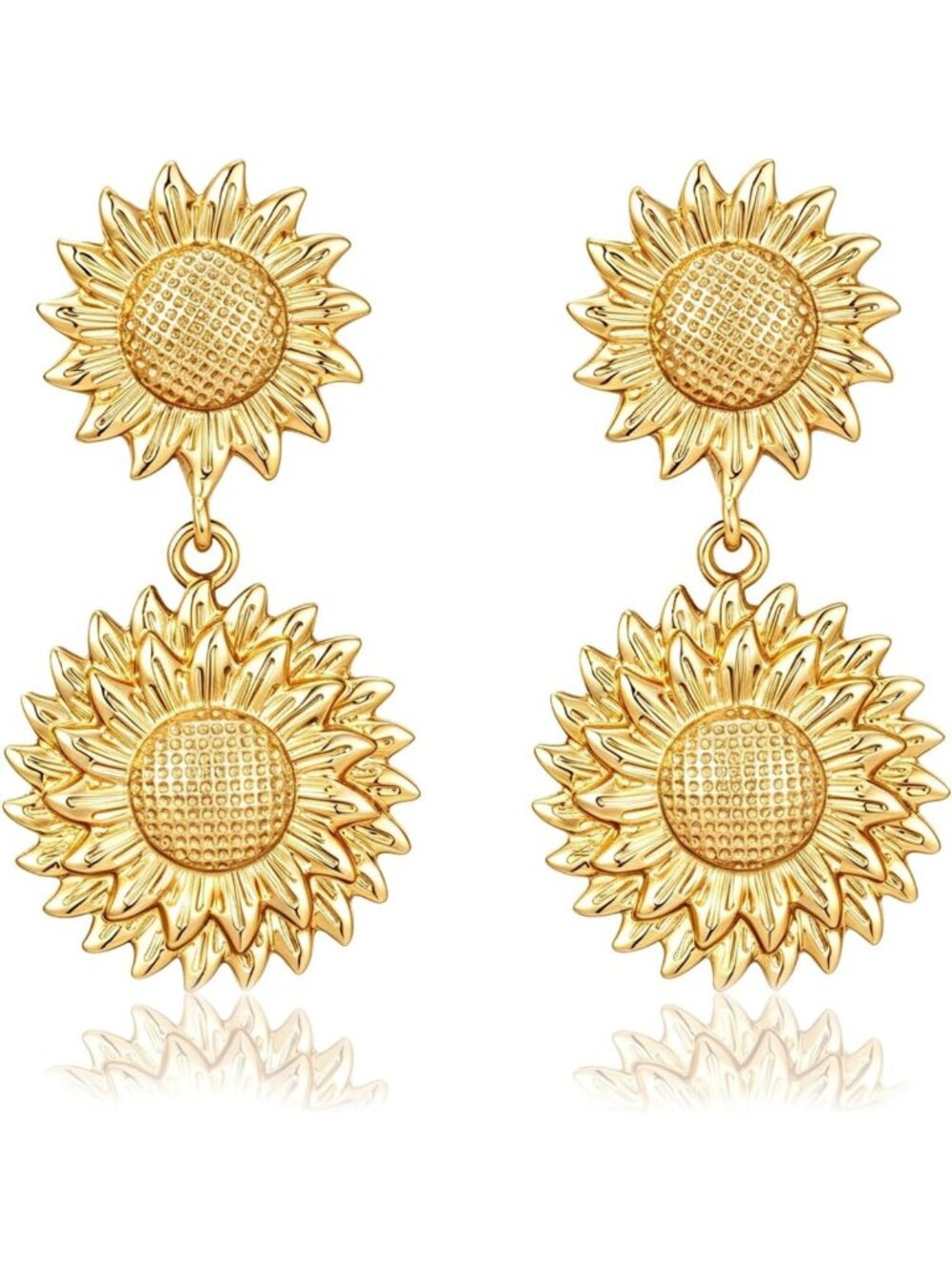 Gold Chunky Flower Dangle Earrings - Long Statement Jewelry for Women